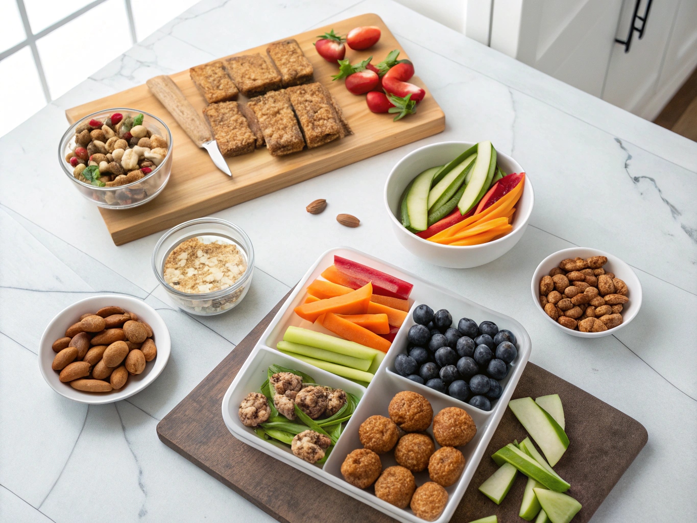 Hälsosamma snacks arrangerade på ett bord